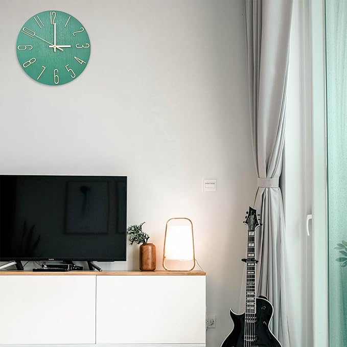 Faupugh 12 inch Silent Wall Clock, Battery Powered Wall Clock, Suitable for Home, Office, School, Kitchen, Bedroom, Living Room (Grass Green)