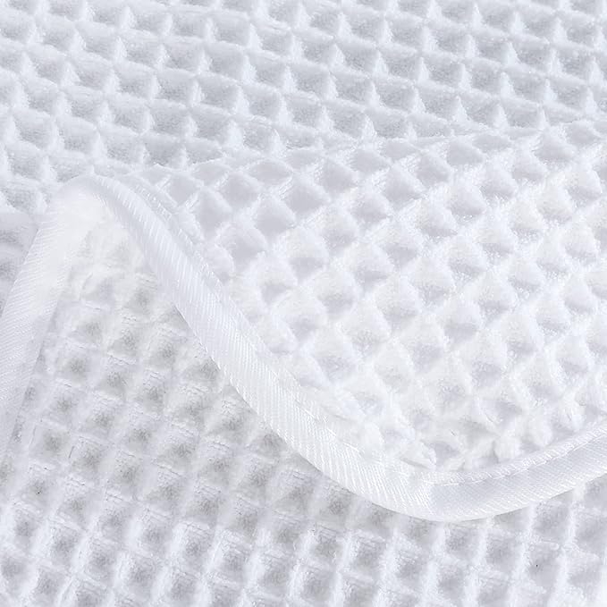 POLYTE Microfiber Quick Dry Lint Free Bath Sheet, 70 x 35 in, Set of 2 (White, Waffle Weave)