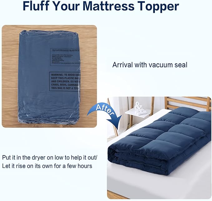 SOPAT Mattress Topper Cal King Size Extra Thick Mattress Pad 8-21" Deep Pocket Soft Down Alternative Fill Mattress Protector Pillow Top Mattress Cover (72x84 Inches, Navy Blue)