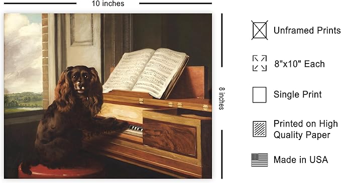 Poster Master Vintage Portrait of Extraordinary Musical Dog - Retro Print - Puppy and Piano Art - Animal Lover - Living Room or Office Decor - 8x10 UNFRAMED Wall Art