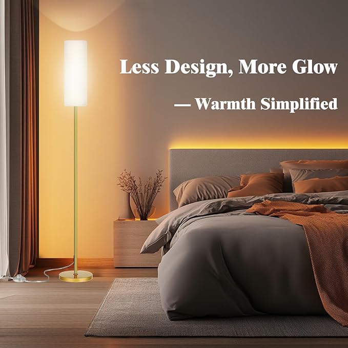 Smart LED Floor Lamp with APP Control & RGB Colors - Dimmable Standing Lamp for Living Room, Bedroom, Gaming - Remote, Timer, 9W Bulb Included, 67" Modern Tall Lamp (Gold)