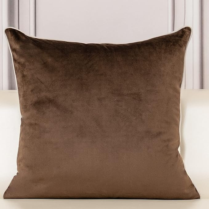 Aeckself European Floral Pillow Cover 16x16 Inch, Luxury Velvet Embroidered Decorative Throw Pillow Cover for Couch Bedroom Living Room, Brown and White