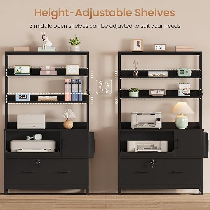 SEDETA File Cabinet with Lock, Filing Cabinet Fits Legal/Letter/A4 Size, File Cabinets for Home Office with Adjustable Storage Shelf and Hook, Black
