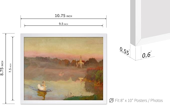 Poster Master Vintage Pond in Radziejowice Poster - Retro Swan Print - Lake Art - Landscape Art - Farmhouse Art - Animal Lover Art - Aesthetic Living Room or Office Decor, 8x10 White Framed