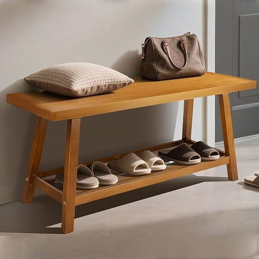 43.3" Farmhouse Solid Wood Bench, Long Rustic Storage Entryway Bench for Indoor, Bedroom,Dining Room, Living Room and Hallway