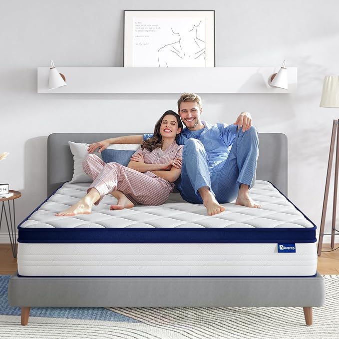 Avenco Full Size Mattress, 12 Inch Full Mattresses in a Box, Hybrid Spring with Comfort Foam and Pocket Coils for Pressure Relief & Motion Isolation