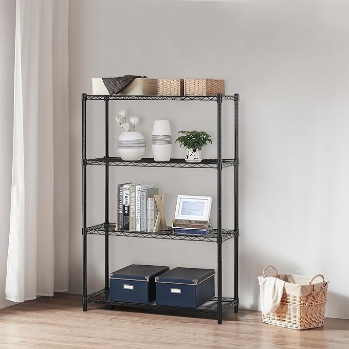 PayLessHere Shelves Shelf Storage Shelves Heavy Duty 4 Tier Adjustable Shelf 1000 lbs Total Capacity NSF Certified Height Adjustable Stable Leveling Feet Easy Assembly (Black)