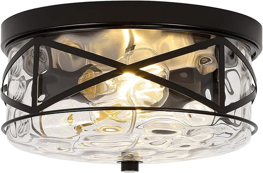 2-Light Flush Mount Ceiling Light Farmhouse Kitchen Island Ceiling Light with Bubble Glass Close to Ceiling Light Fixture for Living Room Bedroom Foyer Hallway