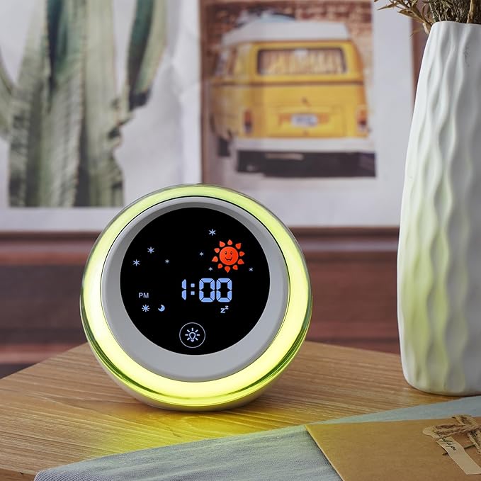 Kids Alarm Clock, Ok to Wake Clock with Sun & Star, Sound Machine, Night Lights, Nap Timer, Sleep Training Clock for Toddlers, Child
