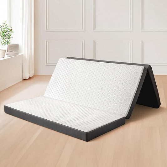 Folding Mattress 4in Twin Memory Foam Tri-Folding Mattress with Washable Cover Foldable Floor Mat for Guest Bed, Camping, Yoga, RV Travel, White (Size: 38" L x 75" W x 4" Th)