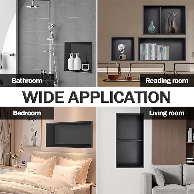 Stainless Steel Shower Niche 24" X 12" Brushed No Tile Needed Wall Niche Double Shelves Recessed Shower Shelf for Bathroom Storage Over Mount Installation