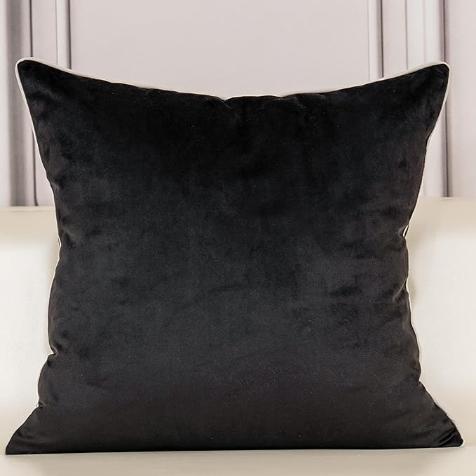 Aeckself European Floral Pillow Cover 16x16 Inch, Luxury Velvet Embroidered Decorative Throw Pillow Cover for Couch Bedroom Living Room, Black and White