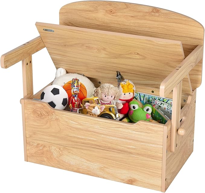 HONEY JOY Kids Table and Chair Set, 3-in-1 Convertible Wooden Toy Storage Bench with Handle, Toddler Furniture Set for Daycare Playroom, Gift for Boys Girls 3+ (Natural)