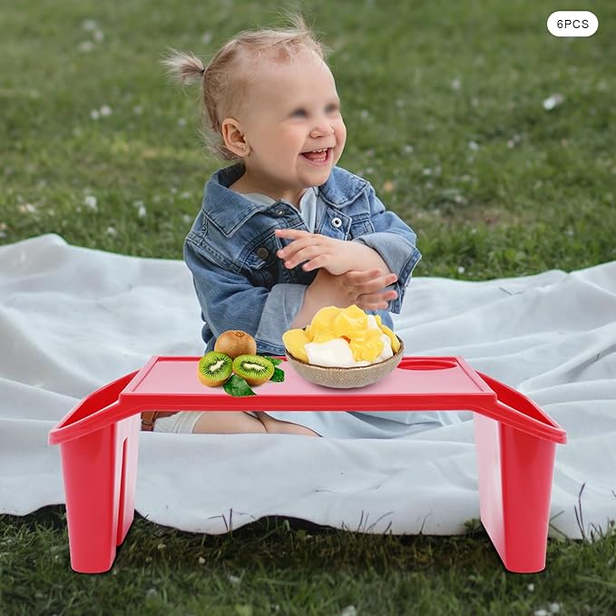 Set of 6 Kids Lap Desk Tray, Portable Activity Table, Plastic, Stackable for Drawing, Writing, Eating, Classroom, 19.69" L x 9.84" W x 7.09" H, Red