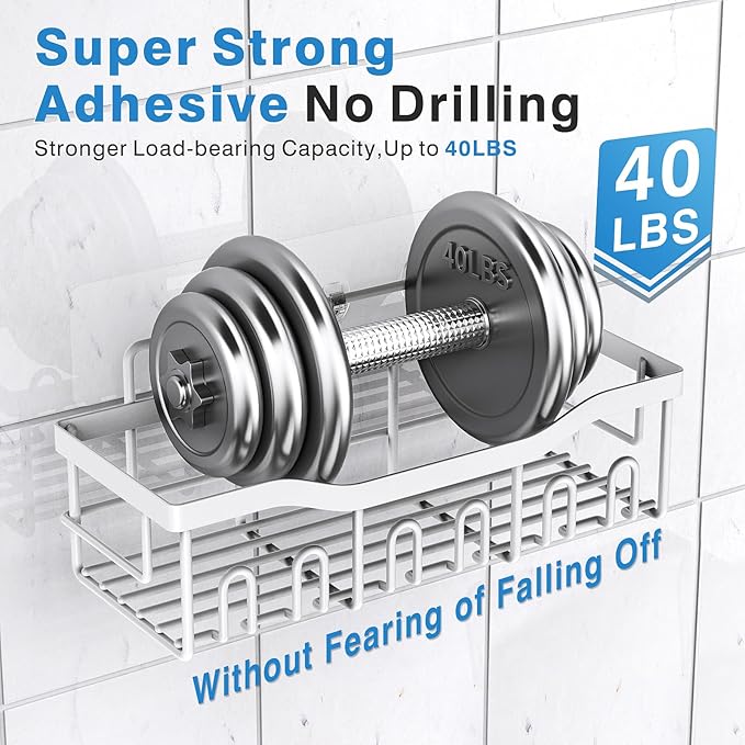 5-Pack Rustproof Stainless Steel Shower Caddy – No Drill Adhesive Bathroom Organizer with Large Capacity, Spacious Shower Shelves for Inside Shower, Kitchen & Home Decor Storage-XL Size