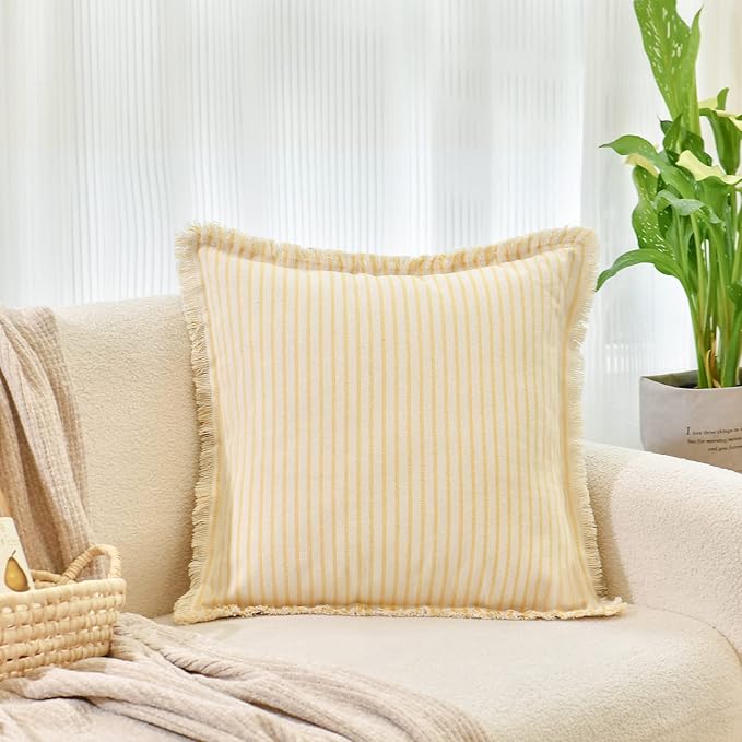 ZWJD Throw Pillow Covers 20x20 Set of 2 Striped Pillow Covers with Fringe Chic Cotton Decorative Pillows Square Cushion Covers for Sofa Couch Bed Living Room Farmhouse Decor