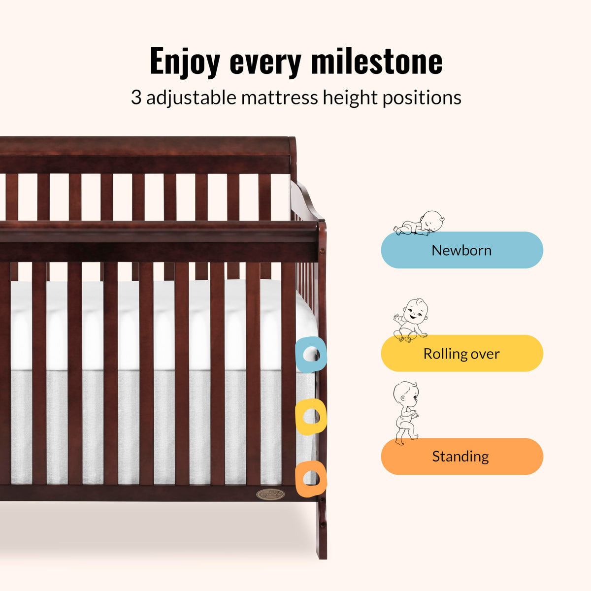 Dream On Me Ashton 4-in-1 Convertible Crib in Espresso, Greenguard Gold, JPMA Certified, Non-Toxic Finishes, Features 4 Mattress Height Settings, Made of Solid Pinewood