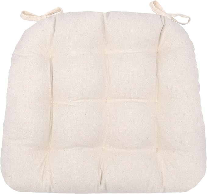 Barnett Home Decor Cotton Duck Natural Dining Chair Pad with Ties - Size Medium Size 18 Chair Pad Jumbo - Latex Foam Fill - Machine Washable, 100% Cotton, Made in USA (Ivory)