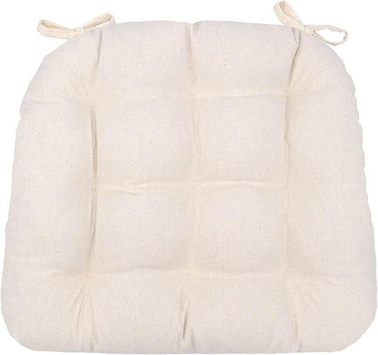 Barnett Home Decor Cotton Duck Natural Dining Chair Pad with Ties - Size Medium Size 18 Chair Pad Jumbo - Latex Foam Fill - Machine Washable, 100% Cotton, Made in USA (Ivory)