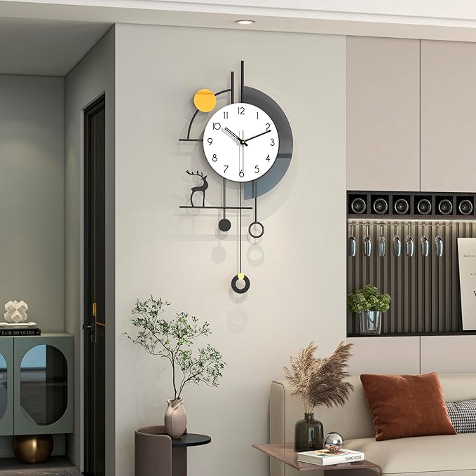 FLEBLE Large Wall Clock for Living Room Decorative Wall Clock Silent Non-Ticking Battery Operated Metal Black Deer Home Decor for Farmhouse Kitchen Bedroom Office and Dinning Room, 14.1x28.3inch