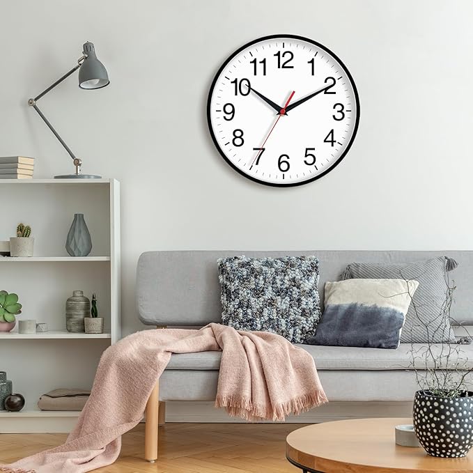 18 Inch Wall Clock, Modern Battery Operated Wall Clocks, Silent Non Ticking Large Analog Clock for Living Room, Office, Home, Bedroom, Kitchen, Bathroom(Black)