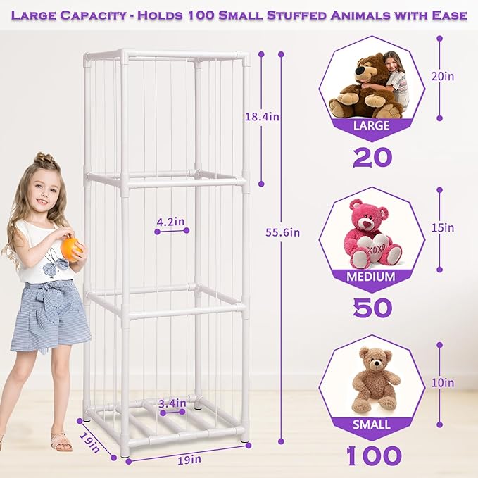 Stuffed Animals Zoo Storage, 300L Large PVC Stuffed Animal Holder Organizer, Easy-Access Plush Toy Storage Cage for Toddler Playroom, Bedroom
