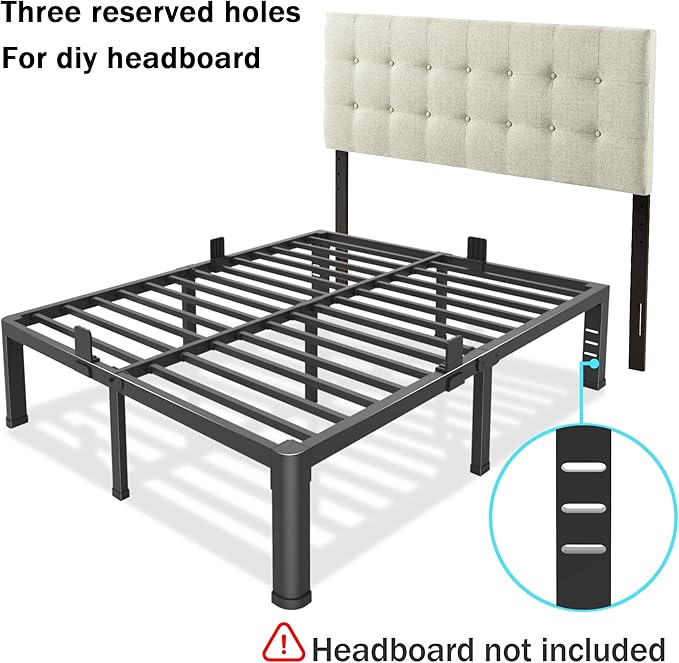 16 Inch Full Bed Frame with Rounded Corner and Headboard Hole Mattress Retainers 3500 lbs Heavy Duty Support Metal Platform Bed Frame Noise Free No Box Spring Needed Easy Assembly