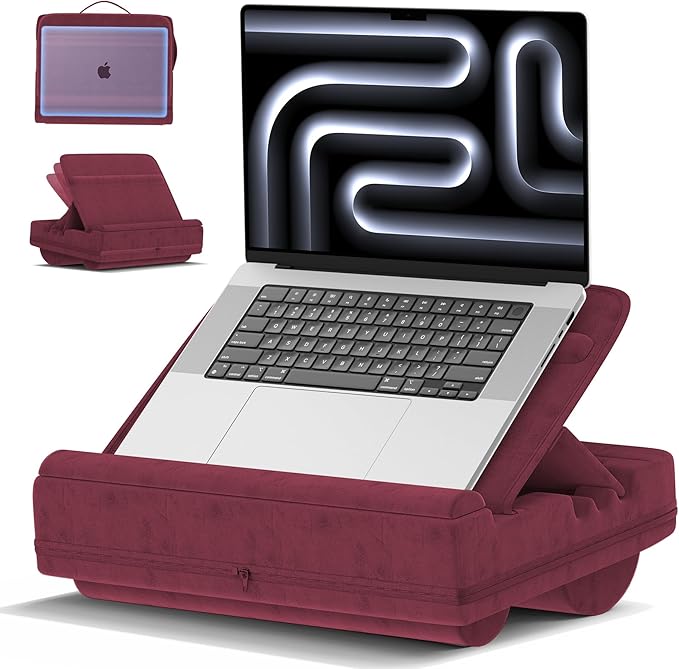 Laptop Lap Desk with Cushion, Adjustable Lap Desk Pillow with Storage, Portable Lap Table for Adults Student, Laptop Stand for Bed Office Dorm Home Room Couch, Fits Up to 14.9" PC Tablet, Red