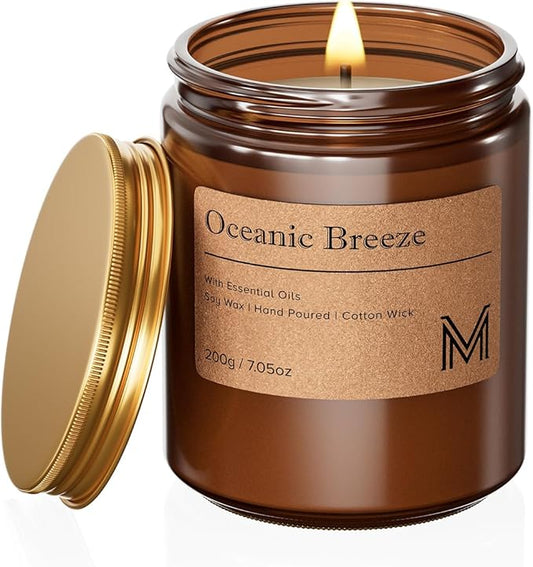 M&SENSE Oceanic Breeze Candles for Home Scented Aromatherapy Candle Gift Set for Women and Men,7.05oz Soy Wax Long Lasting Amber Jar Candles Gift for Birthday Housewarming Mother's Valentine Day