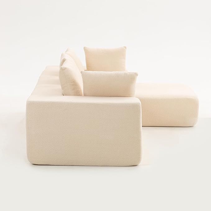 KEIKI L-Shape Cloud Sectional Sofa, 96” Modern Modular Boneless Couch with Left Chaise Lounge, Upholstered Couches for Living Room Bedroom, Beige