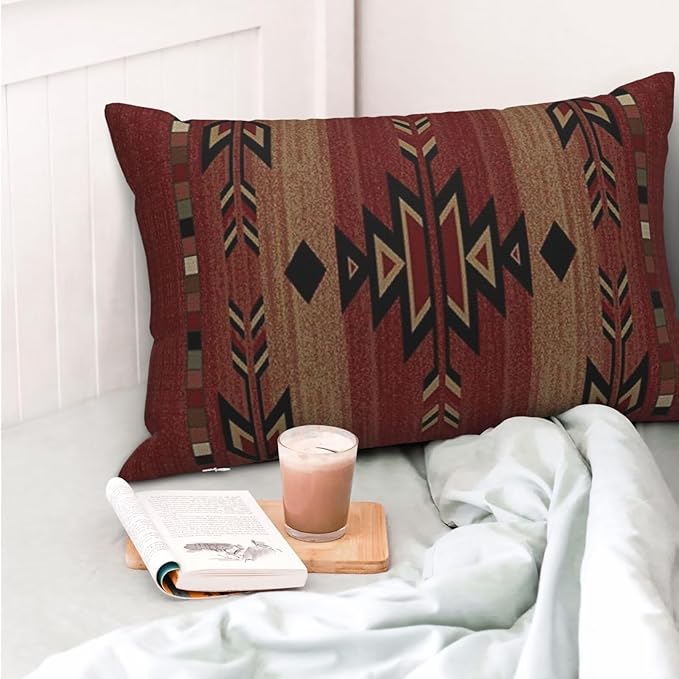 Boho Red Carpet Throw Pillow Covers 12x20 Inch Set of 2, Rustic Tribal Decorative Throw Pillow Covers Antique Red Linen Outdoor Cushion Cover for Sofa Couch Farmhouse Room Bed Decor