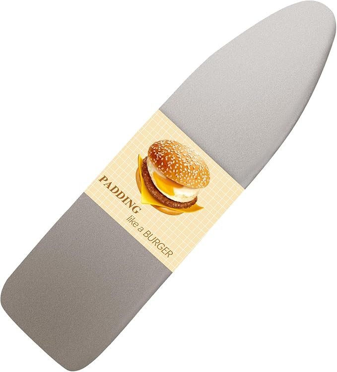 BNDX Heavy Duty Ironing Board Cover - Silicone Coating Scorch Resistant Padding,Extra Thick Padded 4 Layers, 2" Elastic Edge, 2 Click Buckles for Smooth Iron, Cinder 15x54