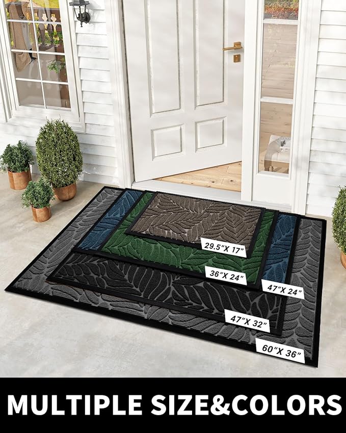 Yimobra Front Door Mat Outdoor Indoor, 29.5x17 All-Season Waterproof Welcome Matt, All-Weather Outside Entrance Mat, Non-Slip Patio Porch Doormat, Low Profile, Fade Resistant, Black