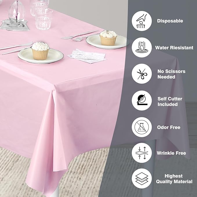 Craft And Party, 54 in x 300 feet Plastic Table Cover Roll for Party, Banquet, Picnic, Kids Activities for Any Size and Shape Table (Light Pink, 54" x 300ft)