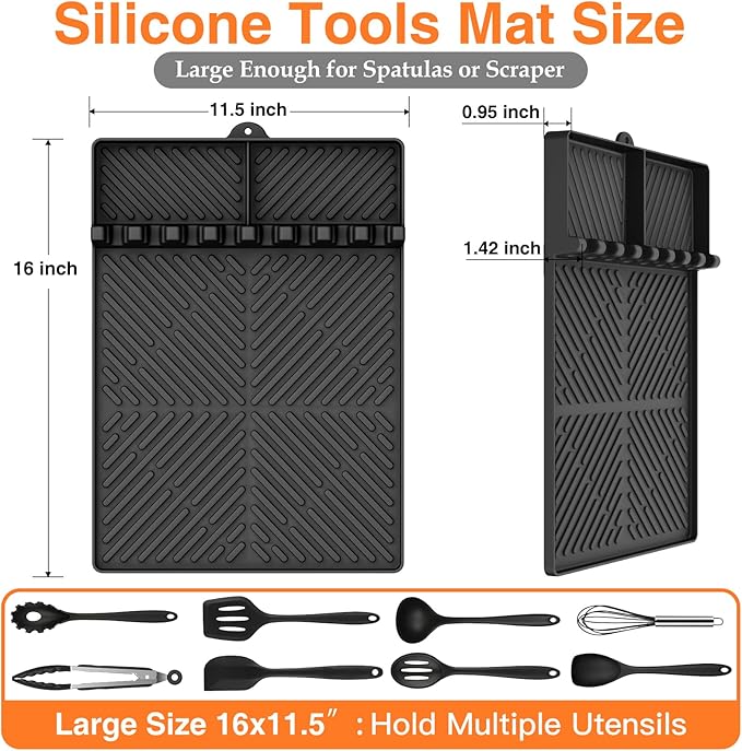Blackstone Silicone Griddle Tools - Spatula Mat with Drip Pad & Grill Utensil Holder Side Shelf for Kitchen, Cooking, Countertop, Griddle Accessories - 2 Pack