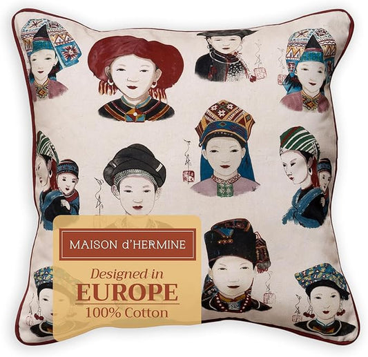 Maison d' Hermine Decorative Pillow Covers 20x20 Inch Square 100% Cotton Throw Pillow Covers with Invisible Zipper Cushion Case for Living Room Couch, Chair, Sofas, Bedroom, Home (Pupeo People)