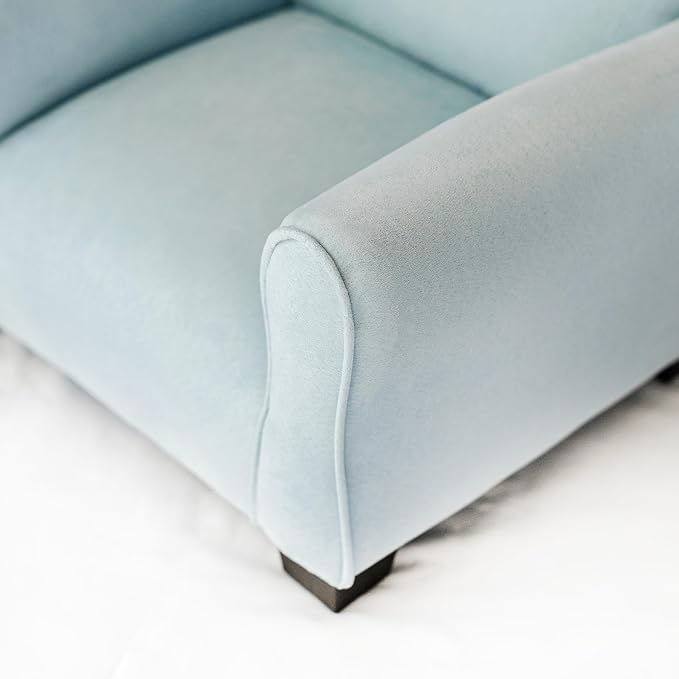 Toddler Personalized Chair, Kids Upholstered Rocking Chair with Personalization, Toddler Armchair with Personalized Name, Comfy Child Armchair, (Light Blue Suede, Legs)