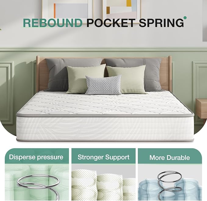 Novilla Full Size Mattress, 8 inch Hybrid Full Mattresses in a Box, Innerspring Mattress for Back Pain Relief, Supportive Mattresses with Comfortable & Breathable Foam, Certipur-Us Certified