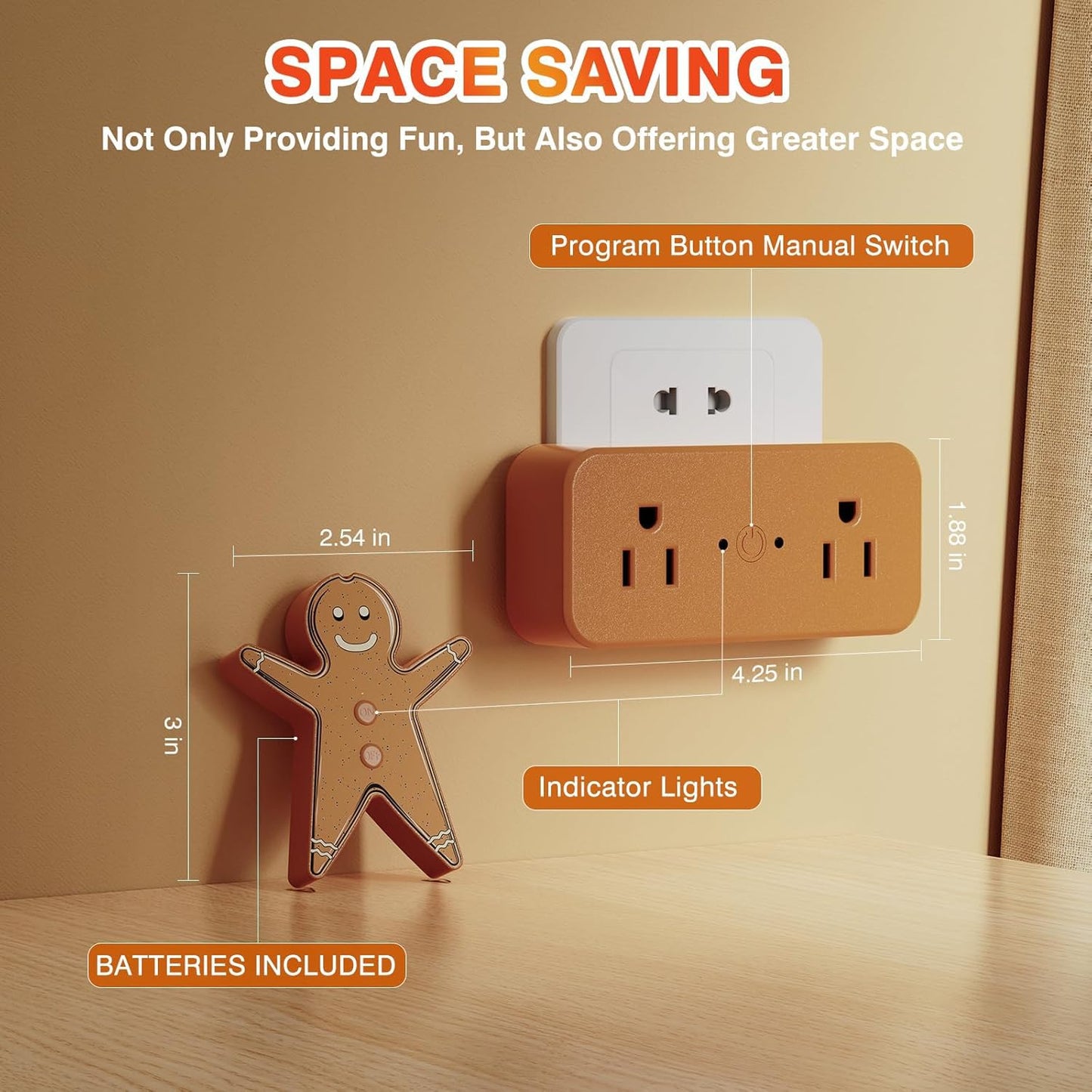 Remote Control Outlet for Christmas Tree Lights, Gingerbread Man Wireless Remote Switch, Christmas Tree Remote Control with Built-in Music Feature, 100Ft Range