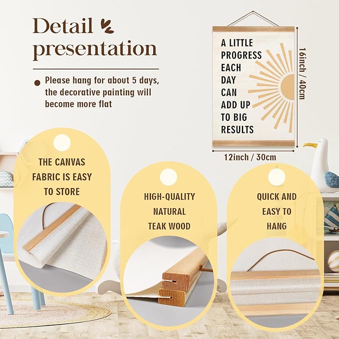 ZTGDA Positive Affirmations Wall Decor– Mental Health Wall Art with Wood Frame,Motivational Hanging Poster for Therapy Room, Counseling Office or Classroom Decor 12x16inch (Progress)