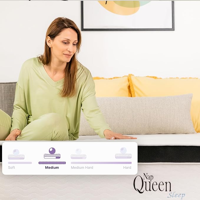 NapQueen King Mattress, 8 Inch Maxima Hybrid Cooling Gel Infused Memory Foam, Medium Firm, CertiPUR-US Certified, White & Gray