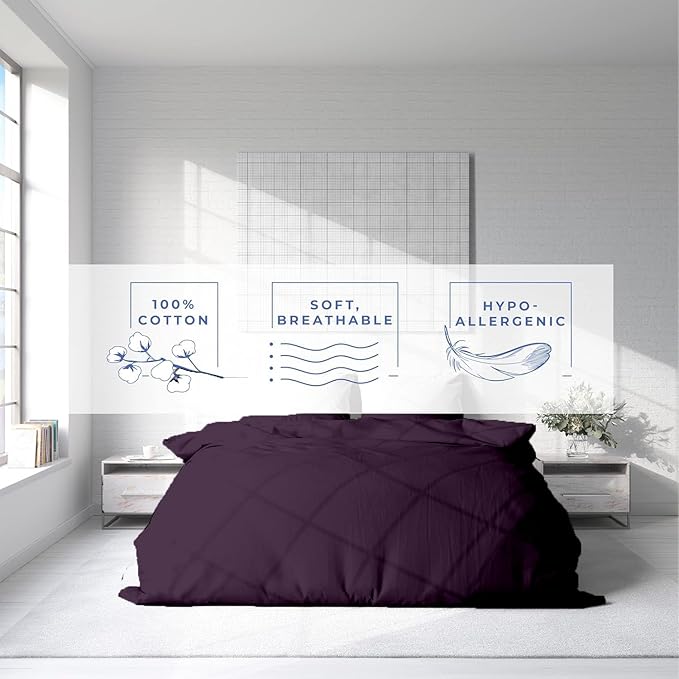 Kotton Culture 3 Pc California King Size Duvet Cover Set -100% Egyptian Cotton Sateen 600 Thread Count Ultra Soft Premium Durable Comforter Cover Zipper Closure & Corner Ties (Plum,104"x98")