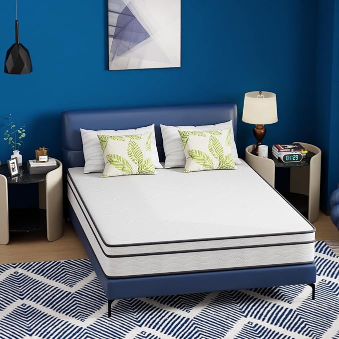 PayLessHere 10 Inch Innerspring Queen Mattress Medium Firm Hybrid Mattress with Removable Cover CertiPUR-US Certified Bed-in-a-Box Pressure Relief Foam Mattress,White