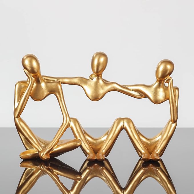 Thinker Statue Gold Decor Abstract Art Sculpture, Golden Resin Collectible Figurines for Home Living Room Office Shelf Decoration,Great Gifts Ideas (Conjoined Body-Gold)