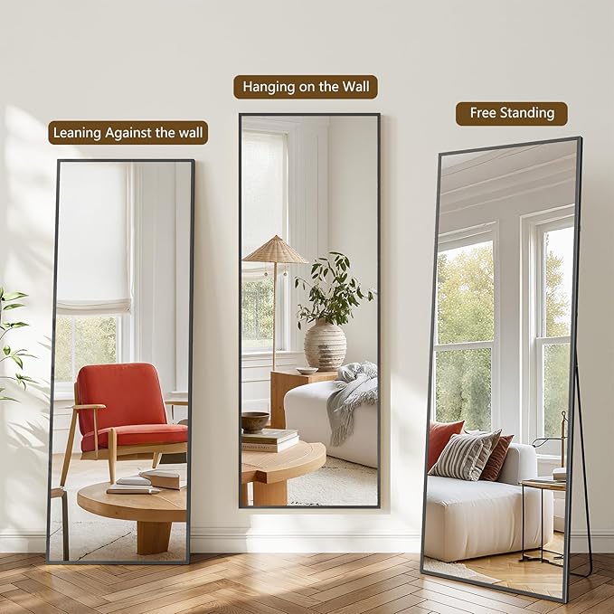 Koonmi 68"x22" Floor Mirror Full Length, Bedroom Floor Body Mirror with Stand, Large Black Mirror, Leaning, Standing or Hanging Horizontally/Vertically
