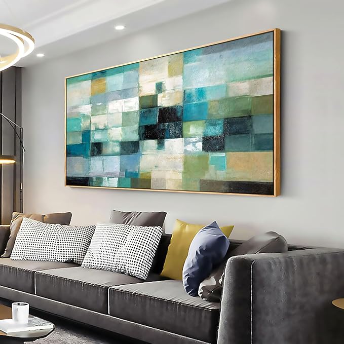 Wall Art Modern Artwork Abstract Canvas Painting Green Blue Fantasy Colorful Wall Decor for Living Room Bedroom Dining Room Home Office Decor 24"x48" with Framed…