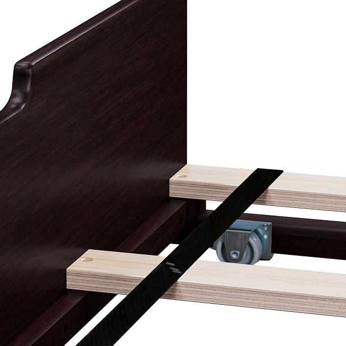 Max & Lily Twin Bed, Wood Bed Frame with Headboard For Kids with Trundle, Slatted, Espresso