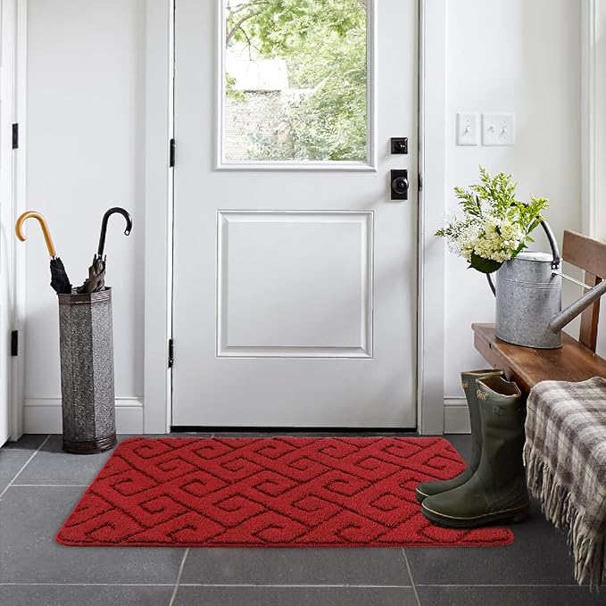 Walensee Indoor Doormat, Front Door Mat for Entrance (24"x35" Red) Machine Washable Entryway Rug, Non Slip Trapper Door Rugs Absorbent Dirt Low Profile Shoes Scraper Inside Floor Mats for Entry