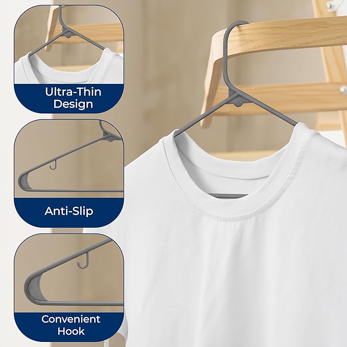 SereneLife 150 Pack Plastic Hangers, Non-Slip, Space-Saving Closet Organizers, Durable and Strong for Shirts, Sweaters, Hoodies, Kids Clothes & Dresses, Ultra-Thin, Lightweight