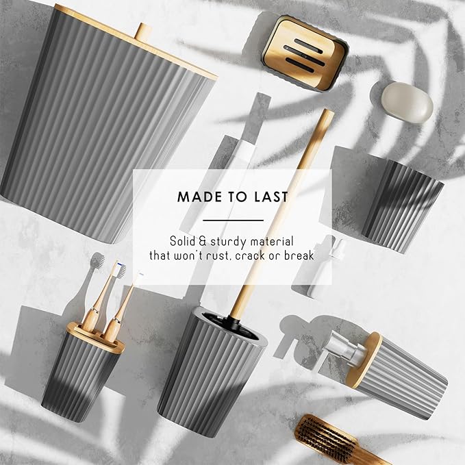 Shower Caddy and Bathroom Accessories Set, 25PC Bathroom Accessory Set with Shower Shelf Caddy for Bathroom Storage, Grey Shower Curtain Set, Toilet Brush, Trash Can, Soap Dispenser, Toothbrush holder